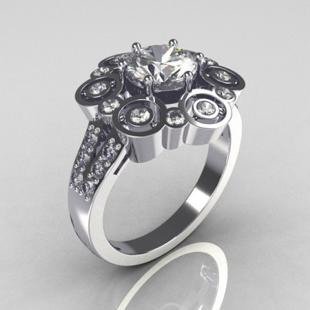 Modern 10K White Gold 1.0 Carat Zirconia Diamond Engagement Ring R105-10KWGDCZ-1