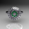 Classic 14K White Gold Diamond Emerald Cluster Bridal Ring R107-14KWGDEM-2