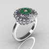 Classic 14K White Gold Diamond Emerald Cluster Bridal Ring R107-14KWGDEM-3