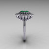 Classic 14K White Gold Diamond Emerald Cluster Bridal Ring R107-14KWGDEM-4