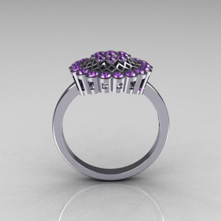Classic 10K White Gold Lilac Amethyst Cluster Bridal Ring R107-10KWGLA-1