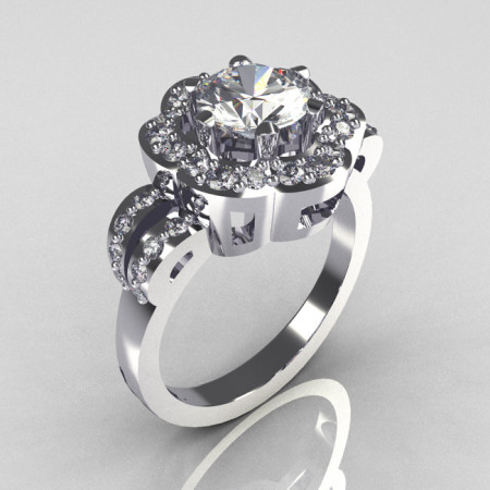 Classic 14K White Gold 1.0 Carat CZ Diamond 2011 Trend Engagement Ring R108-14KWGDCZ-1