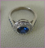 Brilliant Style 10K White Gold 1.0 Carat Round Blue Sapphire Diamond Bead-Set Border Engagement Ring R42-10KWGDBSS-4