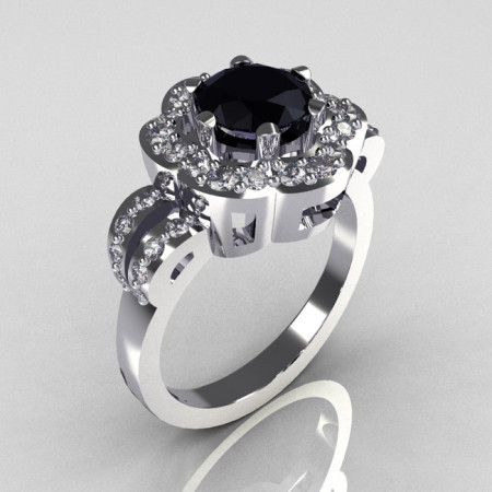 Classic 10K White Gold 1.0 Carat Black and White Diamond 2011 Trend Engagement Ring R108-10KWGDBLD-1