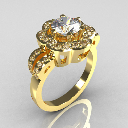 Classic 18K Yellow Gold 1.0 Carat CZ Diamond 2011 Trend Engagement Ring R108-18KYGDCZ-1