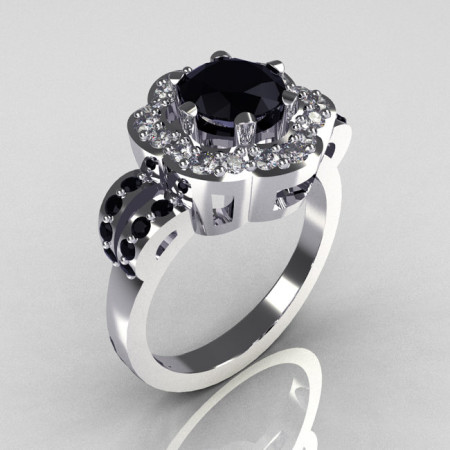 Classic 10K White Gold 1.0 Carat Black and White Diamond 2011 Trend Engagement Ring R108-10KWGDBLDD-1