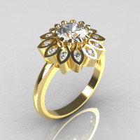 Modern Vintage 10K Yellow Gold 1.0 Carat Zirconia Diamond Bridal Ring R113-10KYGDCZ-1
