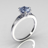 Ultra Modern 950 Platinum 1.0 Carat Round Blue Topaz Solitaire Ring R111-PLATBT-1