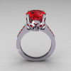 14K White Gold 3.5 Carat Red Rubies Solitaire Wedding Ring R301-14KWGRR-2