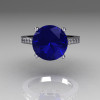 Classic 10K White Gold 3.5 Carat Blue Sapphire Pave Diamond Solitaire Wedding Ring R301-10WGDBL-2