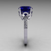 Classic 10K White Gold 3.5 Carat Blue Sapphire Pave Diamond Solitaire Wedding Ring R301-10WGDBL-4
