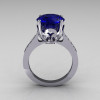 Classic 10K White Gold 3.5 Carat Blue Sapphire Pave Diamond Solitaire Wedding Ring R301-10WGDBL-3
