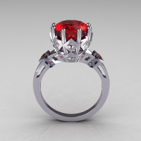 Modern Vintage 10K White Gold 3.0 Carat Red Ruby Princess Diamond Solitaire Wedding Ring R303-10WGDRR-1