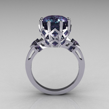 Modern Vintage Tatyana Collection 14K White Gold 3.0 Carat Alexandrite Solitaire Wedding Ring R303-14WGAL-1