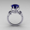 Modern Vintage 950 Platinum 3.0 Carat Blue Sapphire Diamond Solitaire Wedding Ring R303-PLATDBS-3
