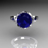 Modern Vintage 950 Platinum 3.0 Carat Blue Sapphire Diamond Solitaire Wedding Ring R303-PLATDBS-4