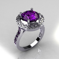 Legacy Classic 14K White Gold 2.5 Carat Amethyst Diamond Solitaire Ring R115-14WGDAM-1