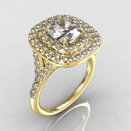 Soleste Style 10K Yellow Gold 1.25 Carat Cushion CZ Bead-Set Diamond Engagement Ring R116-10YGDCZ-1