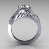 Aztec-Edwardian 18K White Gold 1.0 CT Round and Baguette Moissanite Diamond Engagement Ring MR001-18WGDMO-3