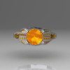 Aztec-Edwardian 10K White Gold 1.0 CT Round and Baguette Citrine Engagement Ring MR001-10WGCI-2