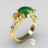 Modern Antique 14K Yellow Gold 1.0 Carat Round Emerald Designer Solitaire Ring R122-14YGEM-2