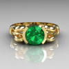 Modern Antique 14K Yellow Gold 1.0 Carat Round Emerald Designer Solitaire Ring R122-14YGEM-3