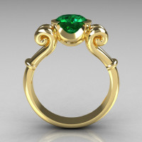 Modern Antique 14K Yellow Gold 1.0 Carat Round Emerald Designer Solitaire Ring R122-14YGEM-1