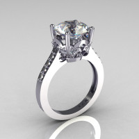 French Bridal 14K White Gold 3.0 Carat White Sapphire Solitaire Wedding Ring R301-14WGDWSS-1