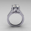 French Bridal 14K White Gold 3.0 Carat White Sapphire Solitaire Wedding Ring R301-14WGDWSS-2
