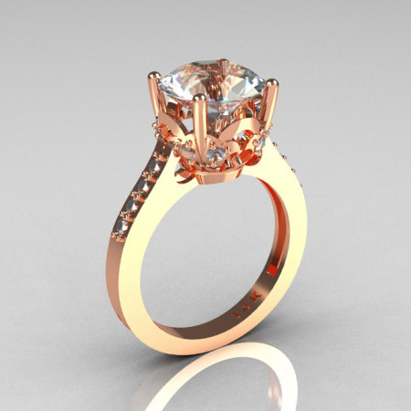 French Bridal 14K Pink Gold 3.0 Carat CZ Diamond Solitaire Wedding Ring R301-14PGDCZ-1