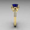 French Bridal 14K Yellow Gold 3.0 Carat Blue Sapphire Diamond Solitaire Wedding Ring R301-14YGDBS-3