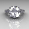French Bridal 14K White Gold 3.0 Carat White Sapphire Solitaire Wedding Ring R301-14WGDWSS-4