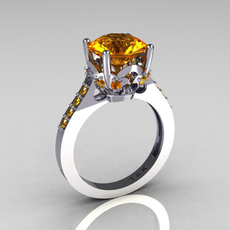 Classic Bridal 14K White Gold 3.0 Carat Citrine Solitaire Wedding Ring R301-14WGCI-1
