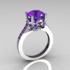 Classic Bridal 14K White Gold 3.0 Carat Purple Tanzanite Solitaire Wedding Ring R301-14WGTA-2