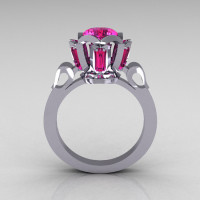 Modern Edwardian 14K White Gold 1.0 Carat Pink Sapphire Baguette Cluster Wedding Ring R305-14WGPS-1