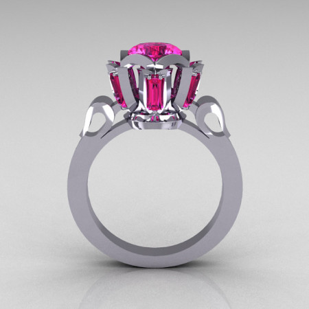 Modern Edwardian 14K White Gold 1.0 Carat Pink Sapphire Baguette Cluster Wedding Ring R305-14WGPS-1
