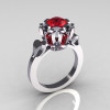 Modern Edwardian 10K White Gold 1.0 Carat Red Ruby Baguette Cluster Wedding Ring R305-10WGRR-3