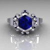 Modern Edwardian 14K White Gold 1.0 Carat Blue Sapphire Baguette Cluster Wedding Ring R305-14WGBS-4
