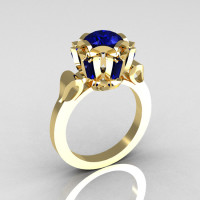 Modern Edwardian 18K Yellow Gold 1.0 Carat Blue Sapphire Baguette Cluster Wedding Ring R305-18YGBS-1