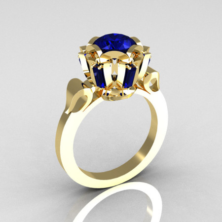 Modern Edwardian 18K Yellow Gold 1.0 Carat Blue Sapphire Baguette Cluster Wedding Ring R305-18YGBS-1