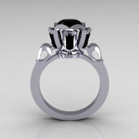 Modern Edwardian 10K White Gold 1.0 Carat Black Diamond Baguette Cluster Wedding Ring R305-10WGBD-1