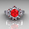 Modern Edwardian 10K White Gold 1.0 Carat Red Ruby Baguette Cluster Wedding Ring R305-10WGRR-4