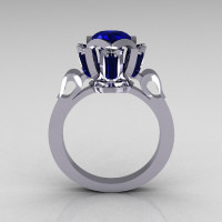 Modern Edwardian 14K White Gold 1.0 Carat Blue Sapphire Baguette Cluster Wedding Ring R305-14WGBS-1