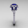 Modern Edwardian 14K White Gold 1.0 Carat Blue Sapphire Baguette Cluster Wedding Ring R305-14WGBS-2