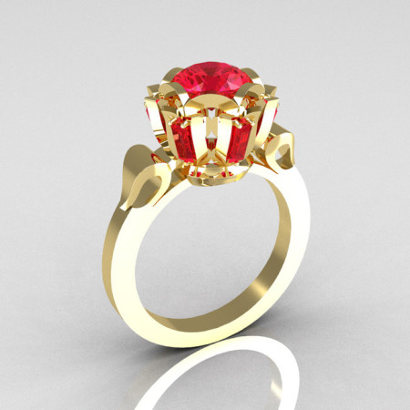 Modern Edwardian 18K Yellow Gold 1.0 Carat Red Ruby Baguette Cluster Wedding Ring R305-18YGRR-1