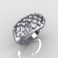 Modern Antique 18K White Gold 0.58 CTW Round Diamond Designer Ring R126-18WGD-1