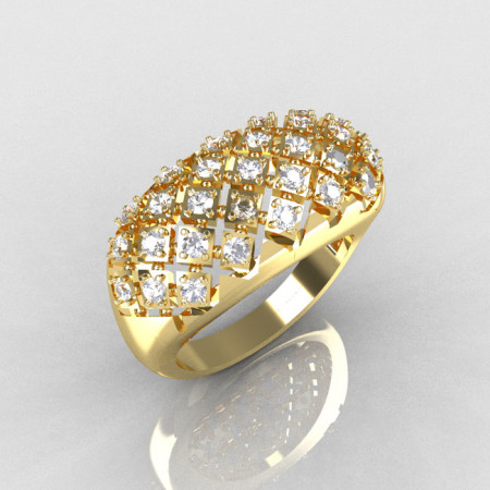 Modern Antique 10K Yellow Gold 0.58 CTW Round Diamond Designer Ring R126-10YGD-1