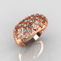 Modern Antique 14K Pink Gold 0.58 CTW Round Diamond Designer Ring R126-14PGD-1