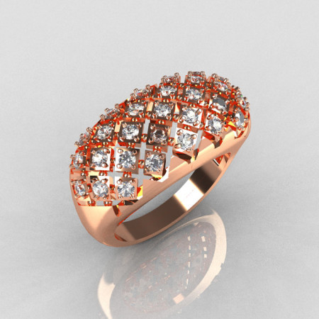 Modern Antique 14K Pink Gold 0.58 CTW Round Diamond Designer Ring R126-14PGD-1