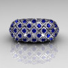 Modern Antique 14K White Gold 0.58 CTW Round Blue Sapphire Designer Ring R126-14WGBS-3